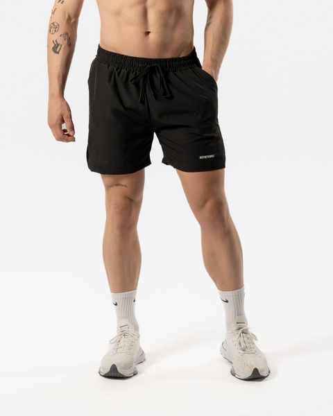 Męskie szorty sportowe 2 w 1 z wewnętrzną warstwą i kieszenią – czarny. Czarne krótkie spodenki sportowe AESTHETIC WOLF, m, bez wzorów, z elastanu. Za 299.99 zł.