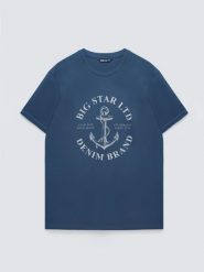 Koszulka męska z kontrastowym nadrukiem ciemnoniebieska Kartes 402. Niebieskie t-shirty BIG STAR, bez wzorów, z dzianiny, bez ramiączek. Za 79.99 zł.