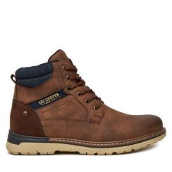 Trzewiki Lee Cooper. Brązowe botki sznurowane Lee Cooper, bez wzorów, bez obcasa, bez zapięcia. Za 299.99 zł.
