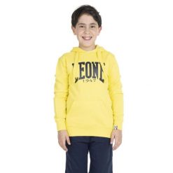 Bluza z bawełna z kaptur na czas wolny na co dzień. Żółte bluzy LEONE 1947 APPAREL, bez wzorów, z bawełny, bez kaptura. W wyprzedaży za 89.72 zł.