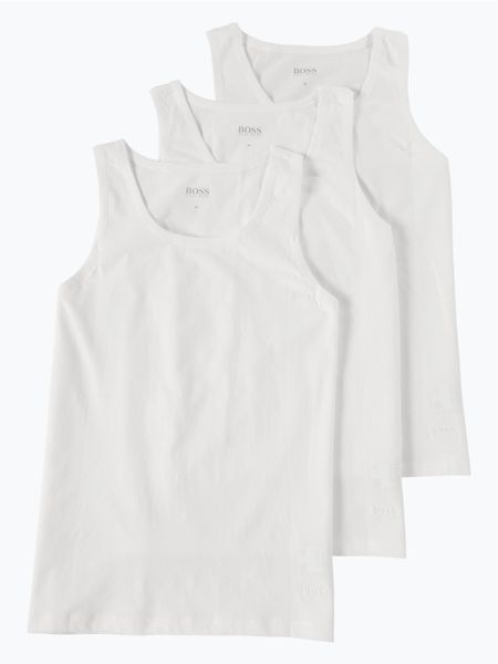 BOSS Podkoszulki pakowane po 3 sztuki Mężczyźni Bawełna biały, M. Białe podkoszulki Boss, m, bez wzorów, z bawełny, bez ramiączek. Za 229.95 zł.