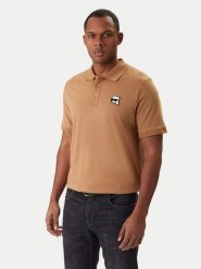 KARL LAGERFELD Polo 745710 561224 Beżowy Regular Fit. Brązowe koszulki polo KARL LAGERFELD, l, bez wzorów, z bawełny, bez kołnierzyka, bez ramiączek. Za 479.99 zł.