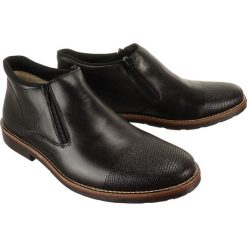 RIEKER 15350-00 black, botki męskie. Czarne botki sznurowane Rieker, bez wzorów, ze skóry, bez obcasa, bez zapięcia. W wyprzedaży za 239.90 zł.