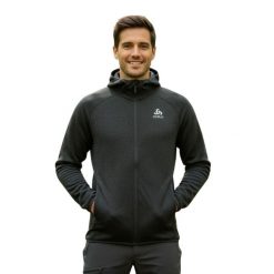 Bluza turystyczna męska Odlo. Szare bluzy bez kaptura ODLO, m, bez wzorów, z elastanu, bez kaptura. Za 282.70 zł.