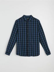 Koszula w kratę z bawełną - niebieski. Niebieskie koszule Sinsay, l, bez wzorów, z bawełny, bez kołnierzyka, bez ramiączek. Za 39.99 zł.