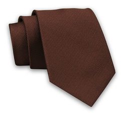 Brązowy Elegancki Klasyczny Męski Krawat -Angelo di Monti- 7 cm, Jednokolorowy, w Delikatne Prążki. Brązowe krawaty i muchy Angelo di Monti, bez wzorów, z tkaniny. Za 45.00 zł.