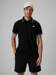 4F Koszulka kibica polo męska - czarna L. Czarne koszulki polo 4F, l, bez wzorów, z bawełny, bez kołnierzyka, bez ramiączek. Za 99.99 zł.