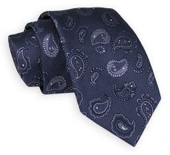 Ciemny Granatowy Elegancki Krawat -Angelo di Monti- 7 cm, Męski, Wzór Paisley, Łezki, Nerki. Niebieskie krawaty i muchy Angelo di Monti, bez wzorów. Za 45.00 zł.