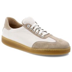 Półbuty męskie Wasak Barefoot, ze skóry naturalnej na płaskiej podeszwie sznurowane, biało-beżowe, 248. Białe eleganckie półbuty WASAK, bez wzorów, z materiału, bez obcasa, na płaskiej podeszwie, bez zapięcia. Za 280.99 zł.