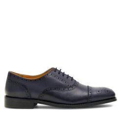 Półbuty Gino Rossi. Niebieskie eleganckie półbuty Gino Rossi, bez wzorów, bez obcasa, bez zapięcia. Za 279.99 zł.