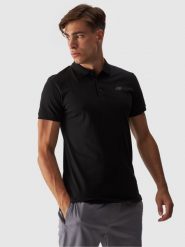 4F Koszulka polo regular męska - czarna S. Czarne koszulki polo 4F, m, bez wzorów, z bawełny, bez kołnierzyka, bez ramiączek. Za 89.99 zł.