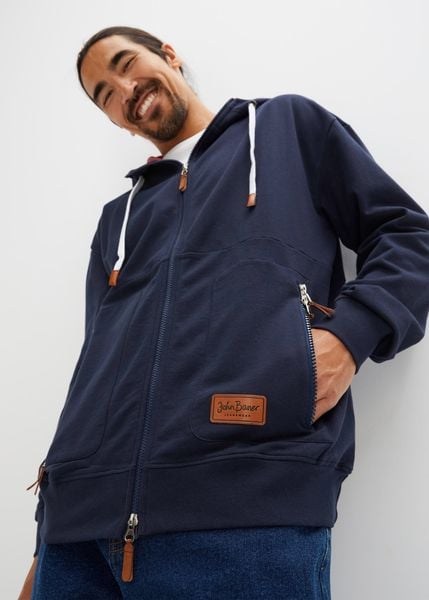 Bluza rozpinana z kapturem, Loose Fit. Niebieskie bluzy z kapturem bonprix, l, bez wzorów, z kapturem. Za 144.99 zł.