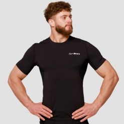 T-shirt męski fitness kompresyjny Mid. Czarne odzież kompresyjna GYMBEAM, m, bez wzorów, z elastanu, do biegania. Za 93.90 zł.