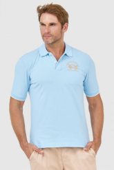 LA MARTINA Błękitna koszulka polo z wyszywanym logo. Niebieskie koszulki polo La Martina, l, bez wzorów, bez kołnierzyka, bez ramiączek. W wyprzedaży za 319.99 zł.
