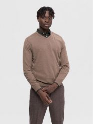 Selected Homme Sweter 16090147 Beżowy Regular Fit. Brązowe swetry rozpinane Selected Homme, m, bez wzorów, z bawełny, bez kołnierzyka, bez ramiączek. Za 139.99 zł.