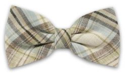 Beżowo-Niebieska Elegancka Mucha -EM Men's Accessories- Męska, 100% Len, w Kratkę. Niebieskie krawaty i muchy Em men's accessories, bez wzorów, ze lnu. Za 59.99 zł.