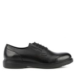 Półbuty Geox. Czarne eleganckie półbuty Geox, bez wzorów, bez obcasa, bez zapięcia. Za 339.99 zł.