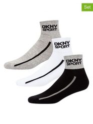 DKNY Skarpety (3 pary) w kolorze czarno-biało-szarym rozmiar: 40-45. Białe skarpety DKNY, bez wzorów. Za 24.06 zł.