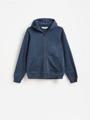 Bawełniana bluza z kapturem - granatowy. Niebieskie bluzy z kapturem Reserved, l, bez wzorów, z bawełny, z kapturem. Za 139.99 zł.