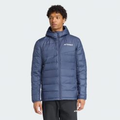 Kurtka z kapturem Terrex Multi Light Down CLIMAWARM. Niebieskie kurtki Adidas, bez wzorów, z kapturem. W wyprzedaży za 599.85 zł.