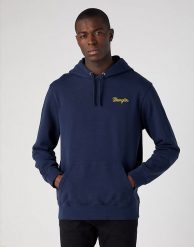 WRANGLER LOGO HOODIE MĘSKA BLUZA Z KAPTUREM NIEROZPINALNA NAVY BLUE W654I4114. Niebieskie bluzy Wrangler, m, bez wzorów, z kapturem. Za 169.99 zł.