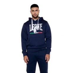 Bluza z bawełna z kaptur na trening na czas wolny. Niebieskie bluzy LEONE 1947 APPAREL, bez wzorów, z bawełny, bez kaptura. W wyprzedaży za 112.15 zł.