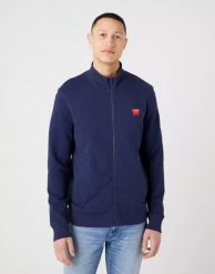 WRANGLER FUNNEL MĘSKA BLUZA LOGO NECK ZIP NAVY W663HA114 112320251. Niebieskie bluzy Wrangler, m, bez wzorów, bez kaptura. Za 189.99 zł.