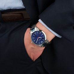 Zegarek męski bransoleta duży solidny niebieski klasyczny premium Beltimore BT02. Niebieskie zegarki . Za 149.99 zł.