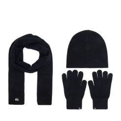 Zestaw czapka, szalik i rękawiczki Quiksilver. Niebieskie czapki zimowe Quiksilver, bez wzorów. Za 139.99 zł.