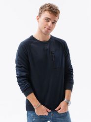 Bluza męska bez kaptura - granatowa. Niebieskie bluzy Ombre Clothing, l, bez wzorów, z bawełny, bez kaptura. W wyprzedaży za 49.99 zł.
