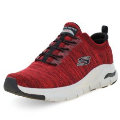 Buty do chodzenia męskie Skechers Arch Fit Waveport. Czerwone buty sportowe casual Skechers, bez wzorów, z materiału, bez zapięcia. Za 424.00 zł.