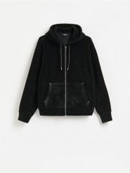 Sztruksowa bluza z kapturem - czarny. Czarne bluzy z kapturem Reserved, l, bez wzorów, z dzianiny, z kapturem. Za 149.99 zł.