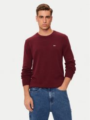 Tommy Jeans Sweter Essential DM0DM18370 Bordowy Slim Fit. Czerwone swetry rozpinane Tommy Jeans, m, bez wzorów, z bawełny, bez kołnierzyka, bez ramiączek. Za 419.99 zł.
