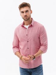 Bawełniana koszula męska z tkaniny w stylu Oxford SLIM FIT - czerwona V18 K642 - XXL. Czerwone koszule Ombre Clothing, m, bez wzorów, z bawełny, bez kołnierzyka, bez ramiączek. W wyprzedaży za 39.99 zł.