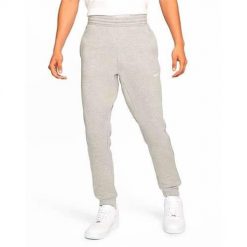 Spodnie treningowe męskie Nike Fleece Swoosh. Szare buty treningowe Nike, bez wzorów, z dresówki, na fitness i siłownię. Za 248.00 zł.
