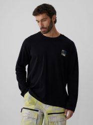 4F Longsleeve loose z nadrukiem męski - czarny S. Czarne koszulki z długim rękawem 4F, m, bez wzorów, z bawełny, bez ramiączek. Za 89.99 zł.