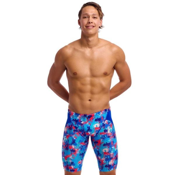 Spodenki do pływania Jammery Funky Trunks Messy Messy Messy. Niebieskie odzież kąpielowa Funky Trunks, m, bez wzorów, sportowe. Za 219.00 zł.