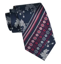 Elegancki i Modny Krawat Jedwabny - Alties - Granat z Akcentami Czerwieni. Czerwone krawaty i muchy Alties, bez wzorów, z jedwabiu. Za 115.00 zł.