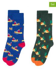 Happy Socks Skarpety (2 pary) w kolorze zielono-niebieskim rozmiar: 36-40. Niebieskie skarpety Happy Socks, bez wzorów. Za 52.95 zł.