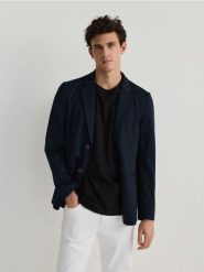 Marynarka slim fit - niebieski. Niebieskie garnitury Reserved, l, bez wzorów, z dzianiny. W wyprzedaży za 119.99 zł.