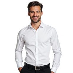 Biała gładka koszula męska z lycrą Modini Y100. Białe koszule Modini Moda Męska, m, bez wzorów, z bawełny, bez kołnierzyka, bez ramiączek. W wyprzedaży za 189.00 zł.