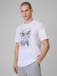 4F T-shirt regular z nadrukiem męski - biały M. Białe t-shirty 4F, m, bez wzorów, z dzianiny, bez kołnierzyka, bez ramiączek. Za 69.99 zł.
