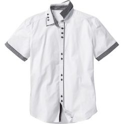 Koszula z krótkim rękawem Slim Fit bonprix biały. Białe koszule bonprix, l, z aplikacjami, bez kołnierzyka, bez ramiączek. Za 99.99 zł.