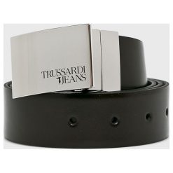 Trussardi Jeans - Pasek skórzany. Czarne paski TRUSSARDI JEANS, bez wzorów, z jeansu. W wyprzedaży za 249.90 zł.