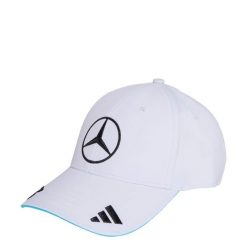Czapka Mercedes-AMG Petronas Formula One Team George Russell. Białe czapki z daszkiem Adidas, bez wzorów, z materiału. Za 199.00 zł.