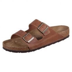 Klapki unisex Birkenstock Arizona Cognac. Brązowe klapki Birkenstock, z materiału. Za 569.45 zł.