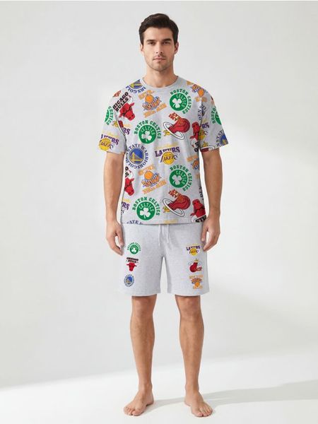 Piżama dwuczęściowa z nadrukiem NBA - szary. Szare piżamy Sinsay, l, bez wzorów, bez ramiączek. Za 79.99 zł.