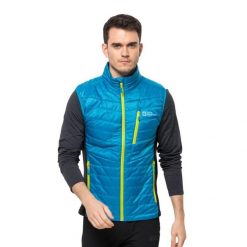 Bezrękawnik turystyczny męski Jack Wolfskin Routeburn Pro Ins. Niebieskie kamizelki sportowe Jack Wolfskin, m, bez wzorów, z materiału, bez kaptura, trekkingowe, primaloft. Za 239.99 zł.