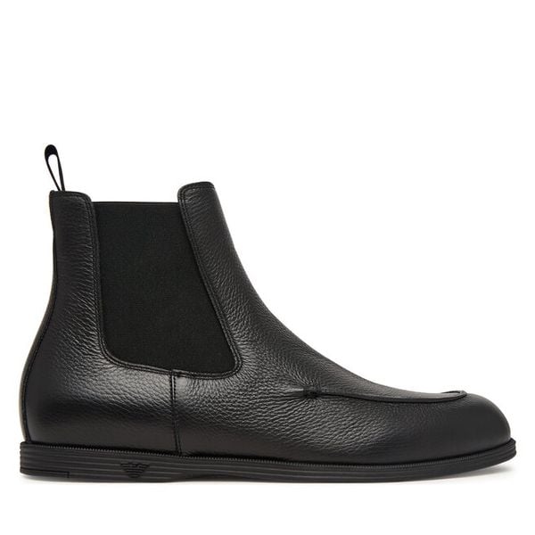 Sztyblety Emporio Armani. Czarne botki sznurowane Emporio Armani, bez wzorów, bez obcasa, bez zapięcia. Za 2,339.00 zł.