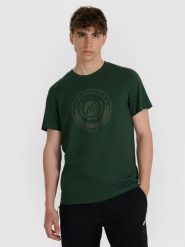 4F T-shirt regular z nadrukiem męski - zielony L. Zielone t-shirty 4F, l, bez wzorów, z bawełny, bez kołnierzyka, bez ramiączek. Za 69.99 zł.